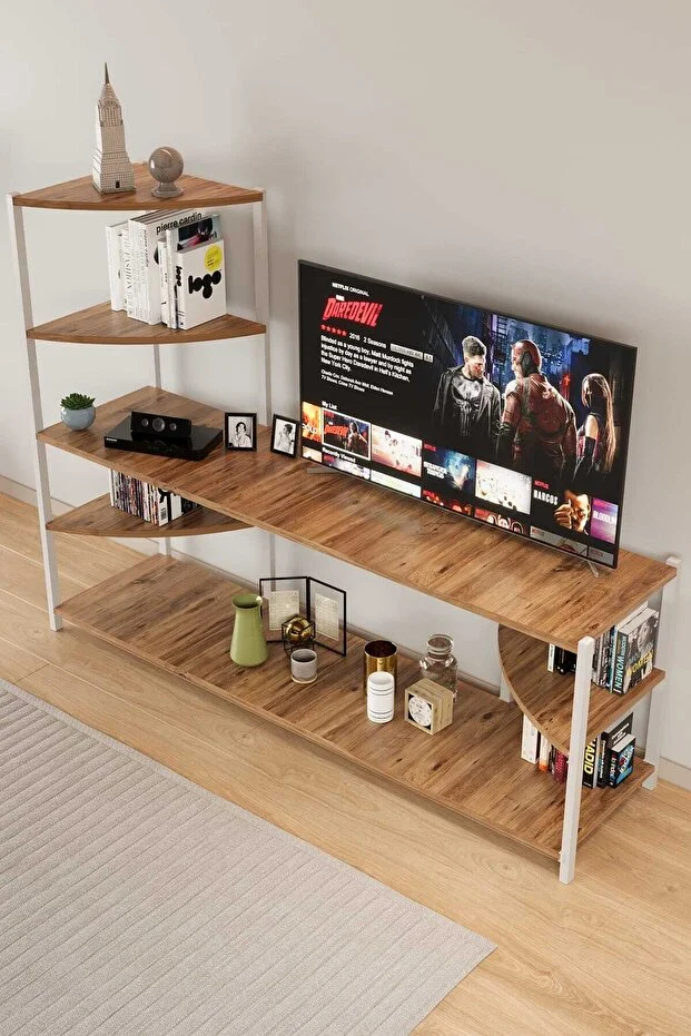 TV Ünitesi Ahşap Raflı 5 Katlı Televizyon Sehpası TV Standı